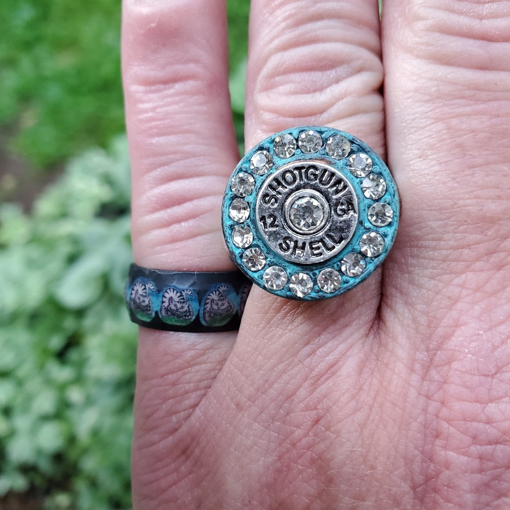 Free Spirit Boho western Cowgirl people Shotgun Shell crystal vtg patina ring